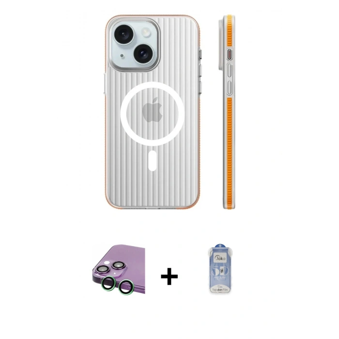MARSİLYAN™- iPhone 15 Kılıf Pusula Minimal Koleksiyonu - Siyah Joko Magic 5D Cam + Raze Metal Kamera Lens - YL