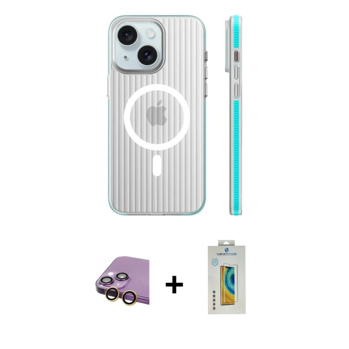 MARSİLYAN™- iPhone 15 Kılıf Pusula Minimal Koleksiyonu - Siyah Polymer Nano Ekran Koruyucu + Raze Metal Kamera Lens - SI