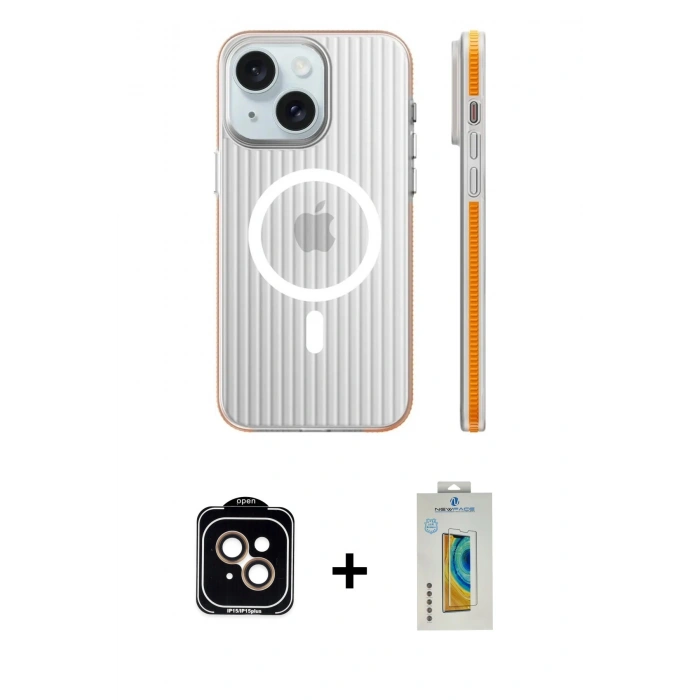 MARSİLYAN™- iPhone 15 Kılıf Pusula Minimal Koleksiyonu - Siyah Polymer Nano Ekran Koruyucu + PVD Metal Kamera Lens - TU