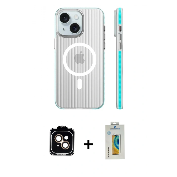 MARSİLYAN™- iPhone 15 Kılıf Pusula Minimal Koleksiyonu - Siyah Polymer Nano Ekran Koruyucu + PVD Metal Kamera Lens - TU