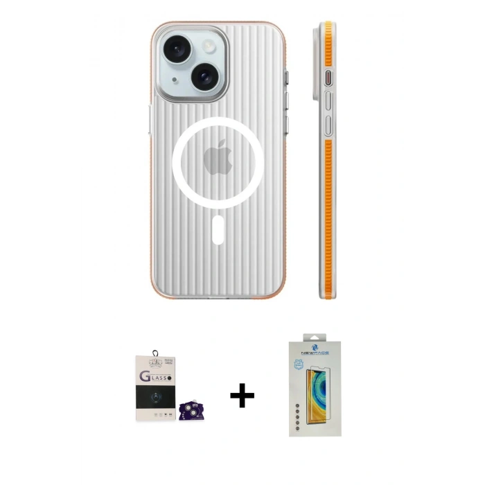 MARSİLYAN™- iPhone 15 Kılıf Pusula Minimal Koleksiyonu - Siyah Polymer Nano Ekran Koruyucu + Bilvis Titan Kamera Lens - YL