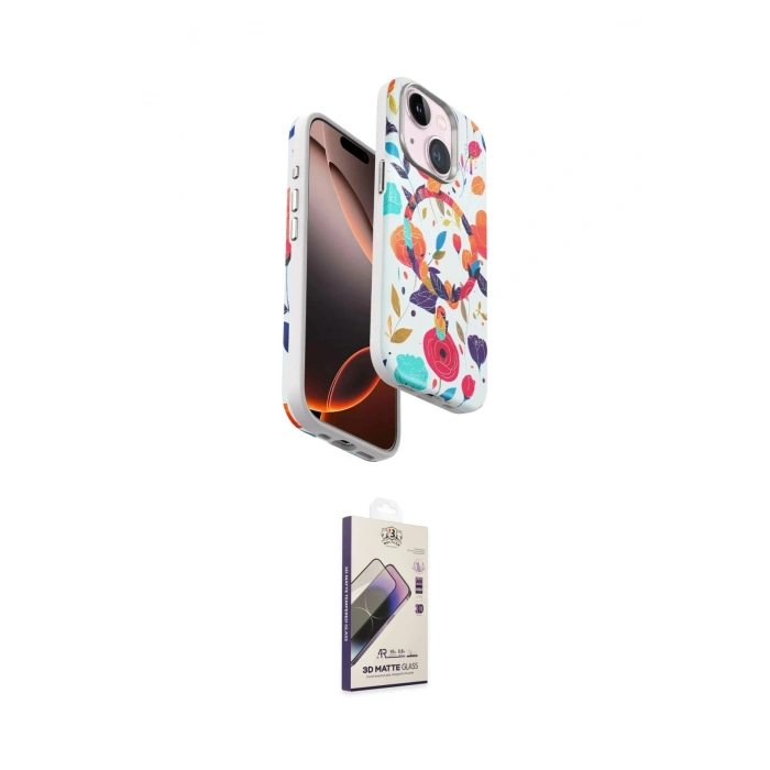 MARSİLYAN™- iPhone 15 Kılıf Siluet Doku - Siyah Bilvis 3D Mat Cam Ekran Koruyucu