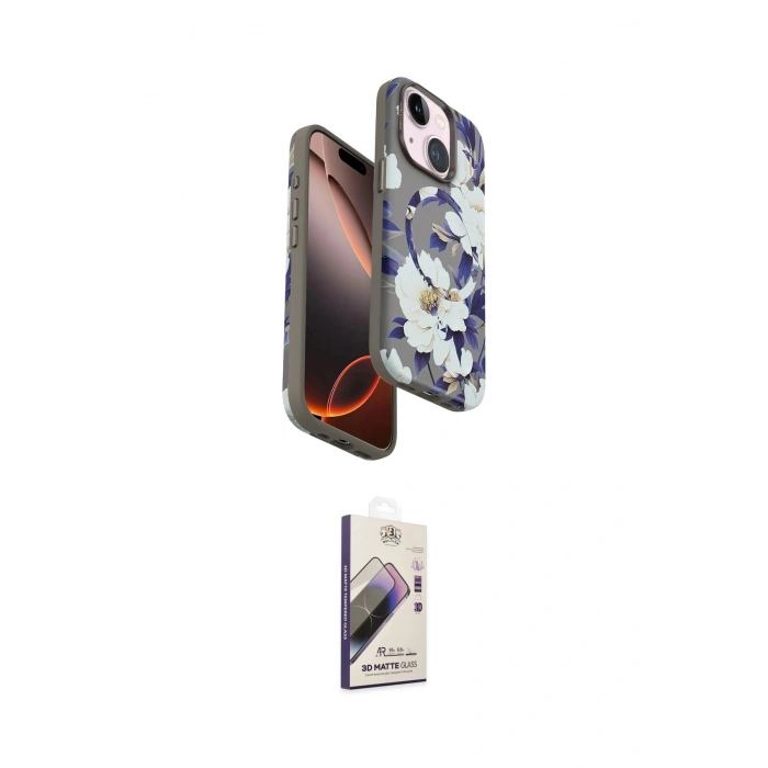 MARSİLYAN™- iPhone 15 Kılıf Siluet Doku - Siyah Bilvis 3D Mat Cam Ekran Koruyucu