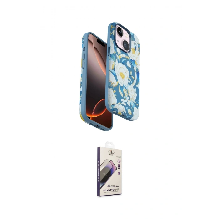 MARSİLYAN™- iPhone 15 Kılıf Siluet Doku - Siyah Bilvis 3D Mat Cam Ekran Koruyucu