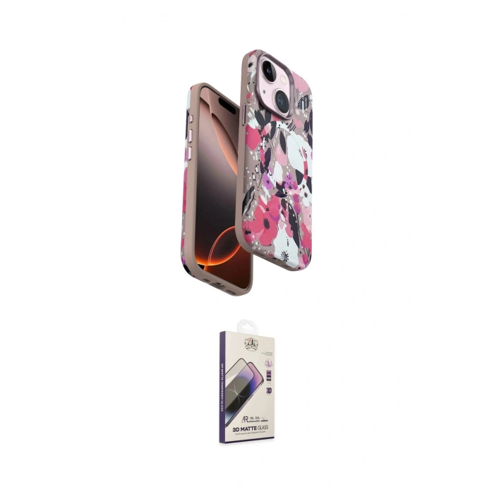 MARSİLYAN™- iPhone 15 Kılıf Siluet Doku - Siyah Bilvis 3D Mat Cam Ekran Koruyucu