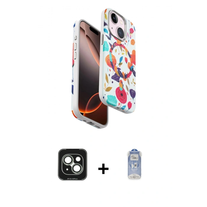 MARSİLYAN™- iPhone 15 Kılıf Siluet Doku - Siyah Joko Magic 5D Cam + PVD Metal Kamera Lens - YL