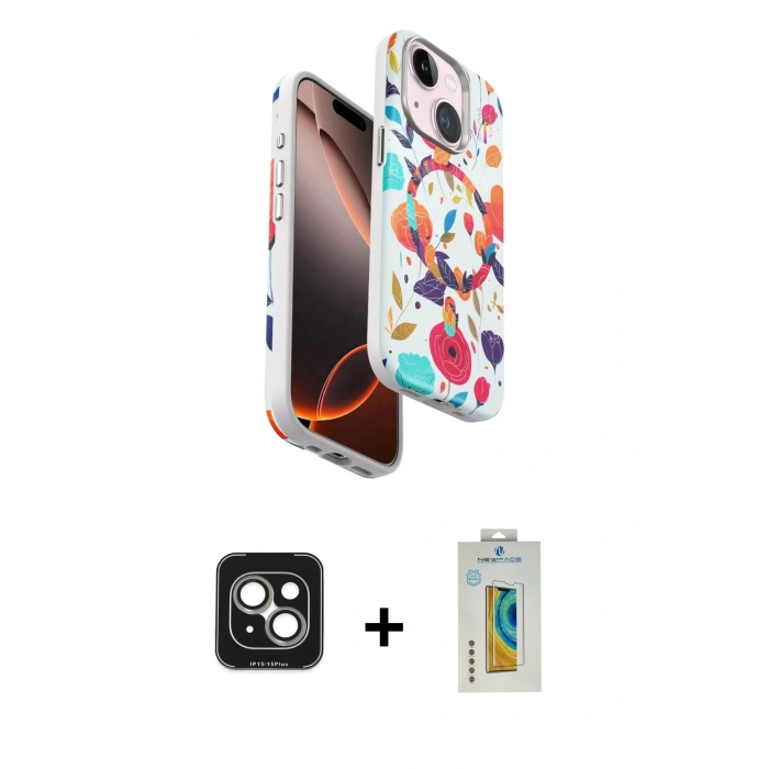 MARSİLYAN™- iPhone 15 Kılıf Siluet Doku - Siyah Polymer Nano Ekran Koruyucu + PVD Metal Kamera Lens - YL