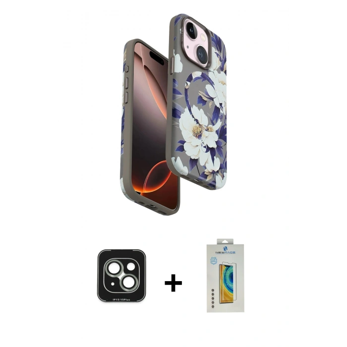 MARSİLYAN™- iPhone 15 Kılıf Siluet Doku - Siyah Polymer Nano Ekran Koruyucu + PVD Metal Kamera Lens - YL
