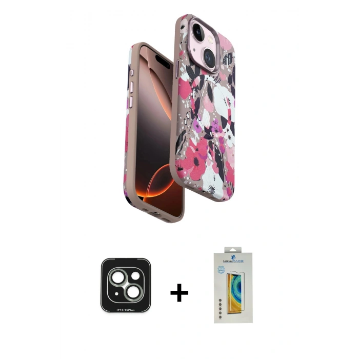 MARSİLYAN™- iPhone 15 Kılıf Siluet Doku - Siyah Polymer Nano Ekran Koruyucu + PVD Metal Kamera Lens - YL