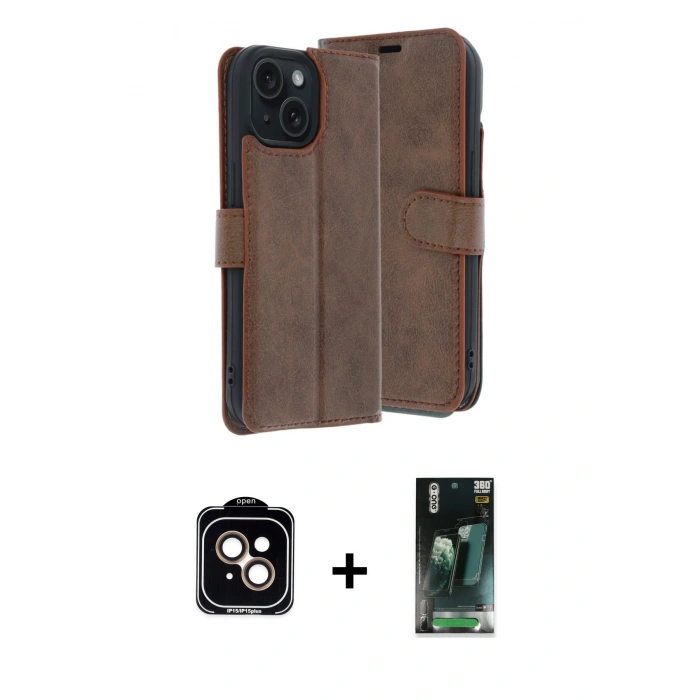 MARSİLYAN™- iPhone 15 Kılıf Siluet Işık Serisi - Şeffaf 360 Full Body Arka Koruyucu + PVD Metal Kamera Lens - TU
