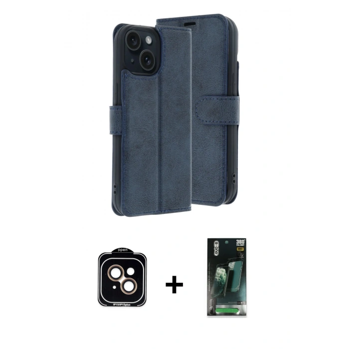 MARSİLYAN™- iPhone 15 Kılıf Siluet Işık Serisi - Şeffaf 360 Full Body Arka Koruyucu + PVD Metal Kamera Lens - TU