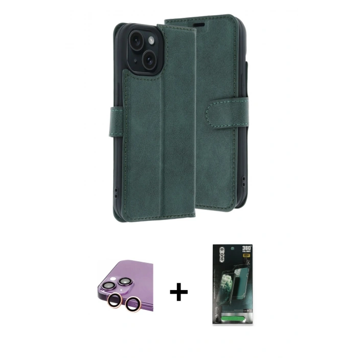 MARSİLYAN™- iPhone 15 Kılıf Siluet Işık Serisi - Siyah 360 Mat Full Body Arka Koruyucu + Raze Metal Kamera Lens - PE