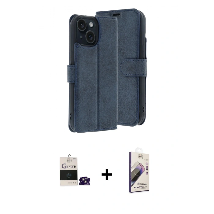 MARSİLYAN™- iPhone 15 Kılıf Siluet Işık Serisi - Siyah Bilvis 3D Mat Cam Ekran Koruyucu + Bilvis Titan Kamera Lens - PE