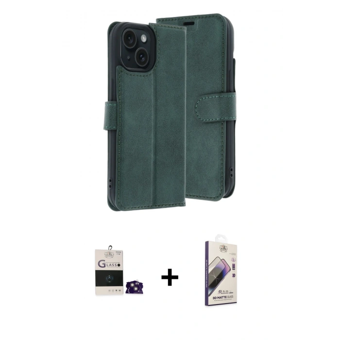 MARSİLYAN™- iPhone 15 Kılıf Siluet Işık Serisi - Siyah Bilvis 3D Mat Cam Ekran Koruyucu + Bilvis Titan Kamera Lens - PE