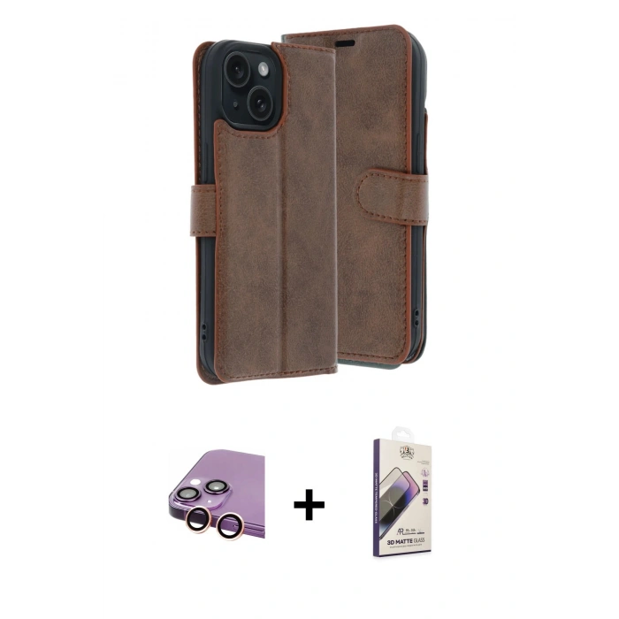 MARSİLYAN™- iPhone 15 Kılıf Siluet Işık Serisi - Siyah Bilvis 3D Mat Cam Ekran Koruyucu + Raze Metal Kamera Lens - PE