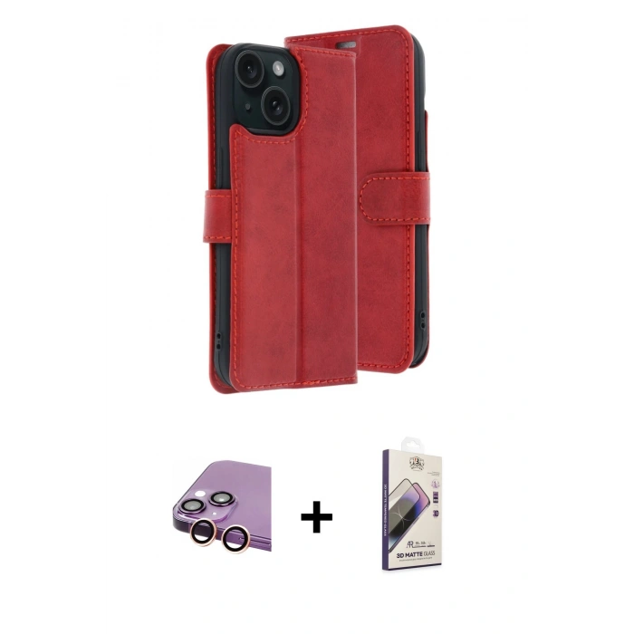 MARSİLYAN™- iPhone 15 Kılıf Siluet Işık Serisi - Siyah Bilvis 3D Mat Cam Ekran Koruyucu + Raze Metal Kamera Lens - PE