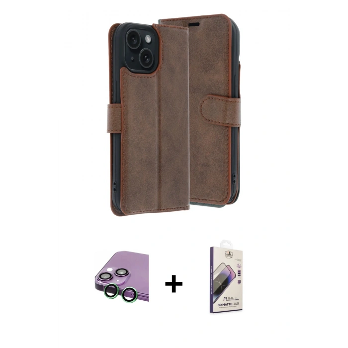 MARSİLYAN™- iPhone 15 Kılıf Siluet Işık Serisi - Siyah Bilvis 3D Mat Cam Ekran Koruyucu + Raze Metal Kamera Lens - YL