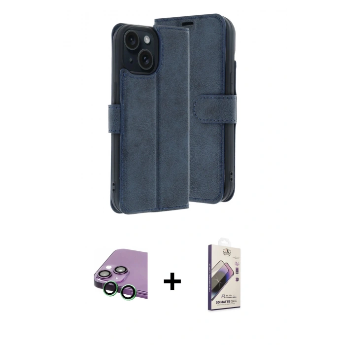 MARSİLYAN™- iPhone 15 Kılıf Siluet Işık Serisi - Siyah Bilvis 3D Mat Cam Ekran Koruyucu + Raze Metal Kamera Lens - YL