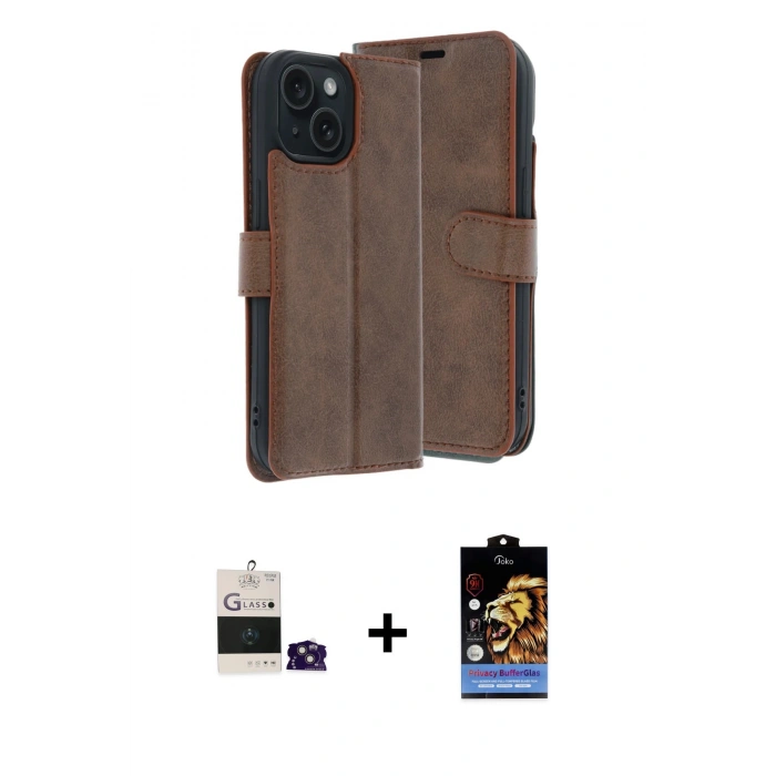 MARSİLYAN™- iPhone 15 Kılıf Siluet Işık Serisi - Siyah Buffer Hayalet Cam Ekran Koruyucu + Bilvis Titan Kamera Lens - PE