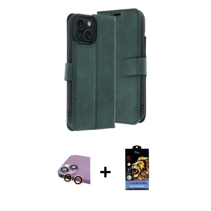 MARSİLYAN™- iPhone 15 Kılıf Siluet Işık Serisi - Siyah Buffer Hayalet Cam Ekran Koruyucu + Raze Metal Kamera Lens - SI