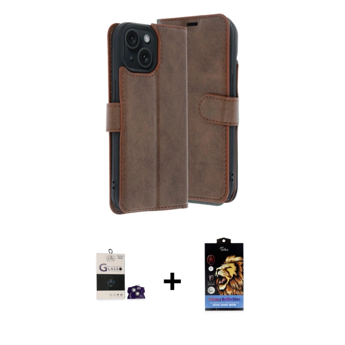 MARSİLYAN™- iPhone 15 Kılıf Siluet Işık Serisi - Siyah Buffer Hayalet Cam Ekran Koruyucu + Yeşil Bilvis Titan Kamera Lens