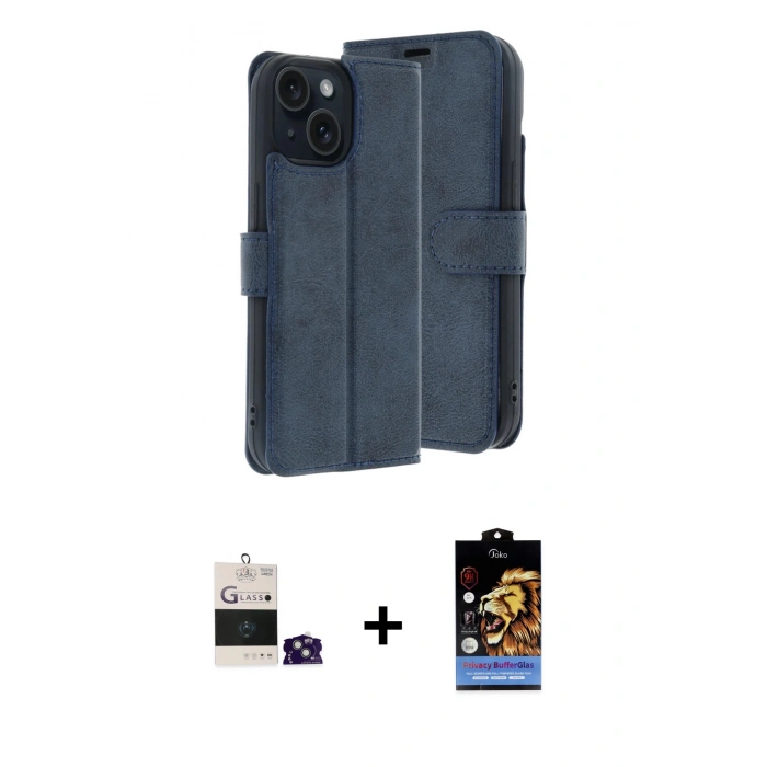 MARSİLYAN™- iPhone 15 Kılıf Siluet Işık Serisi - Siyah Buffer Hayalet Cam Ekran Koruyucu + Yeşil Bilvis Titan Kamera Lens