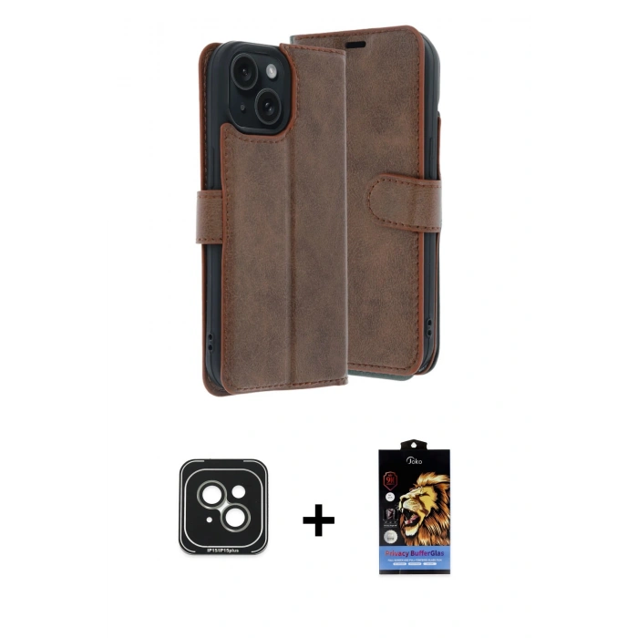 MARSİLYAN™- iPhone 15 Kılıf Siluet Işık Serisi - Siyah Buffer Hayalet Cam Ekran Koruyucu + PVD Metal Kamera Lens - YL