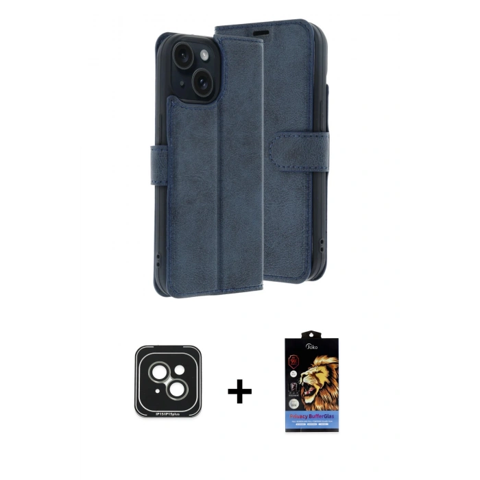 MARSİLYAN™- iPhone 15 Kılıf Siluet Işık Serisi - Siyah Buffer Hayalet Cam Ekran Koruyucu + PVD Metal Kamera Lens - YL