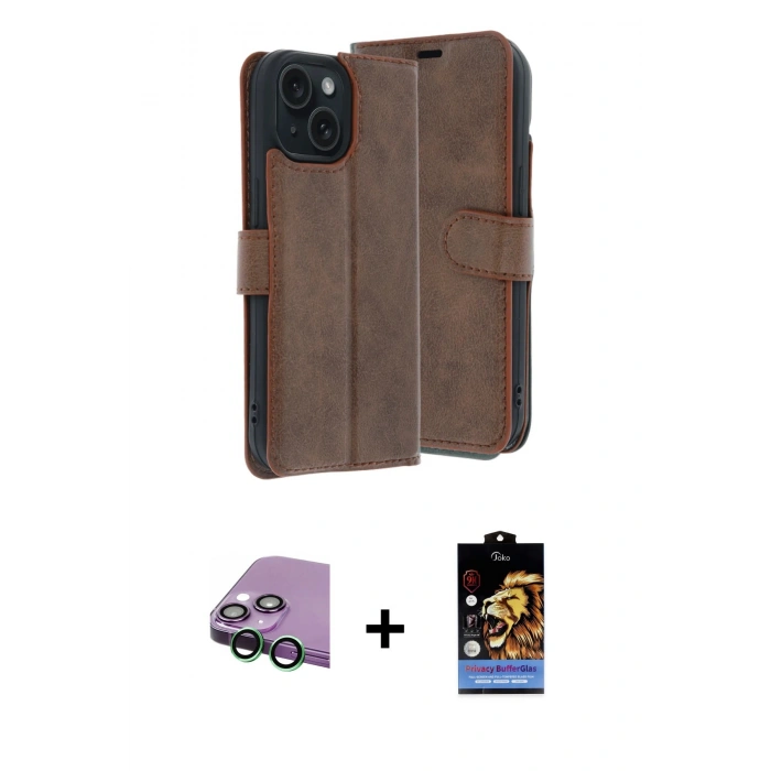 MARSİLYAN™- iPhone 15 Kılıf Siluet Işık Serisi - Siyah Buffer Hayalet Cam Ekran Koruyucu + Raze Metal Kamera Lens - YL