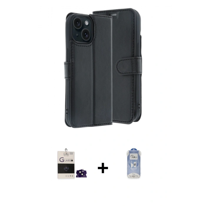 MARSİLYAN™- iPhone 15 Kılıf Siluet Işık Serisi - Siyah Joko Magic 5D Cam + Bilvis Titan Kamera Lens - SH