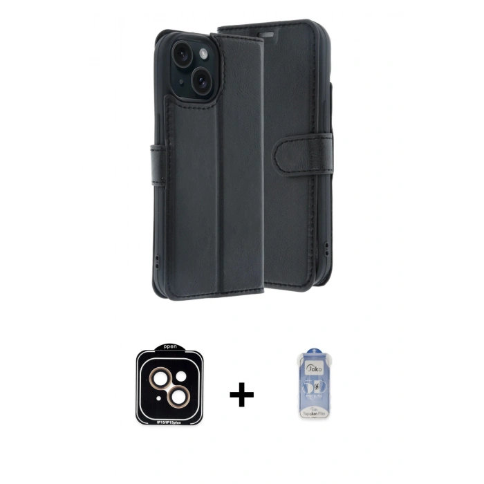 MARSİLYAN™- iPhone 15 Kılıf Siluet Işık Serisi - Siyah Joko Magic 5D Cam + PVD Metal Kamera Lens - TU