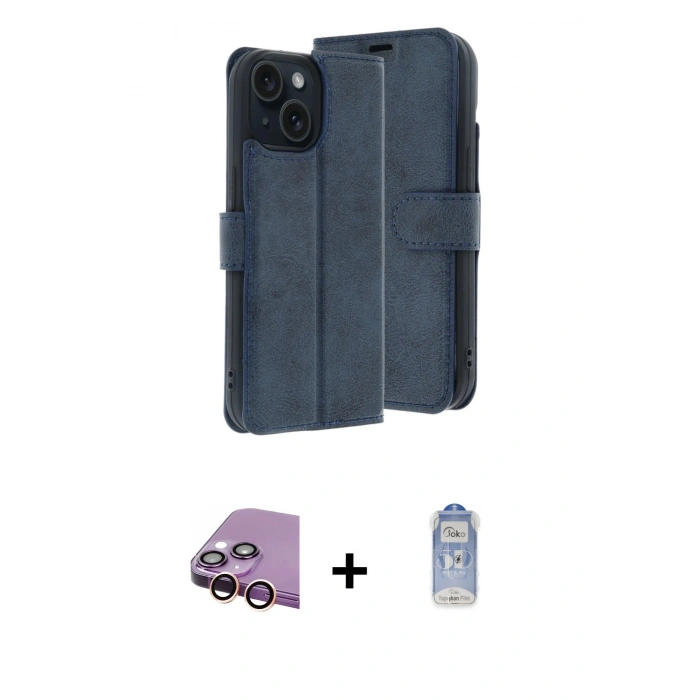 MARSİLYAN™- iPhone 15 Kılıf Siluet Işık Serisi - Siyah Joko Magic 5D Cam + Raze Metal Kamera Lens - PE