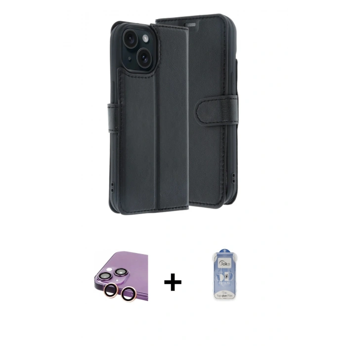 MARSİLYAN™- iPhone 15 Kılıf Siluet Işık Serisi - Siyah Joko Magic 5D Cam + Raze Metal Kamera Lens - PE