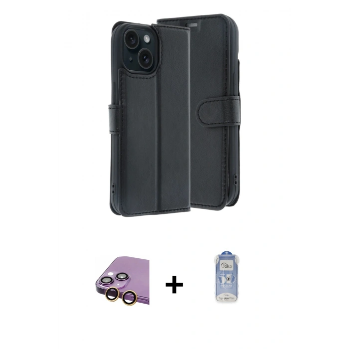 MARSİLYAN™- iPhone 15 Kılıf Siluet Işık Serisi - Siyah Joko Magic 5D Cam + Raze Metal Kamera Lens - SI