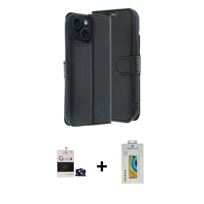 MARSİLYAN™- iPhone 15 Kılıf Siluet Işık Serisi - Siyah Polymer Nano Ekran Koruyucu + Bilvis Titan Kamera Lens - PE