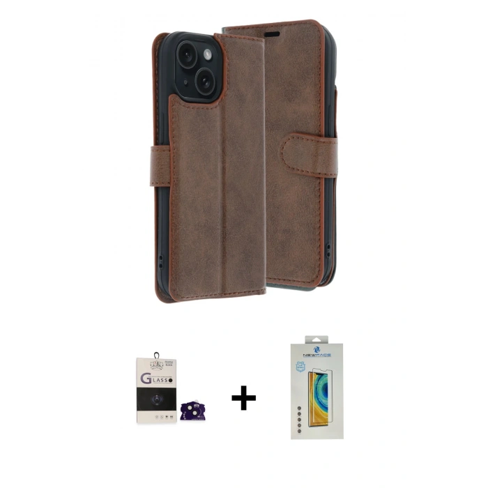 MARSİLYAN™- iPhone 15 Kılıf Siluet Işık Serisi - Siyah Polymer Nano Ekran Koruyucu + Bilvis Titan Kamera Lens - SH