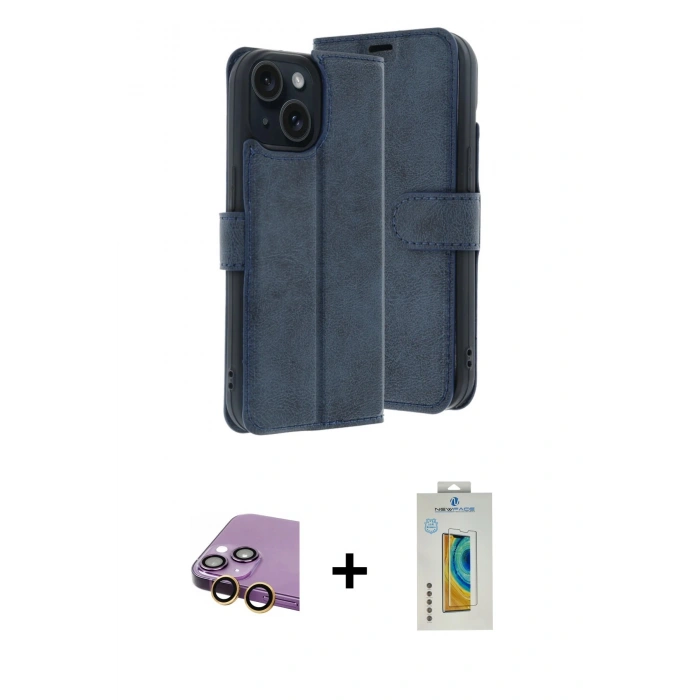 MARSİLYAN™- iPhone 15 Kılıf Siluet Işık Serisi - Siyah Polymer Nano Ekran Koruyucu + Raze Metal Kamera Lens - SI