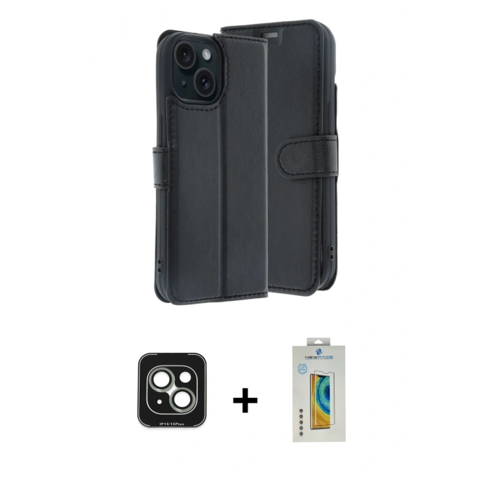 MARSİLYAN™- iPhone 15 Kılıf Siluet Işık Serisi - Siyah Polymer Nano Ekran Koruyucu + PVD Metal Kamera Lens - YL