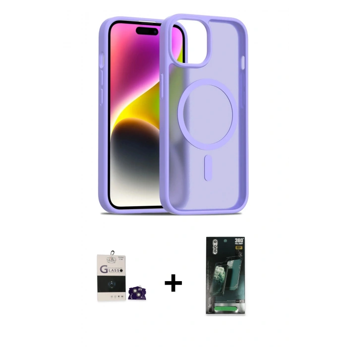 MARSİLYAN™- iPhone 15 Kılıf Siluet Minimal Prime - Şeffaf 360 Full Body Arka Koruyucu + Bilvis Titan Kamera Lens - PE