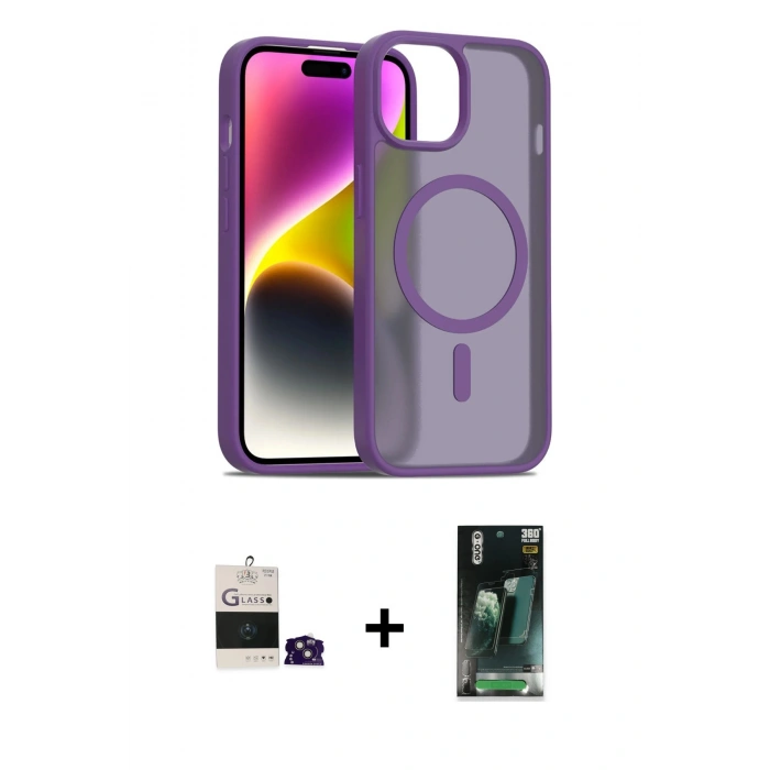 MARSİLYAN™- iPhone 15 Kılıf Siluet Minimal Prime - Şeffaf 360 Full Body Arka Koruyucu + Bilvis Titan Kamera Lens - PE