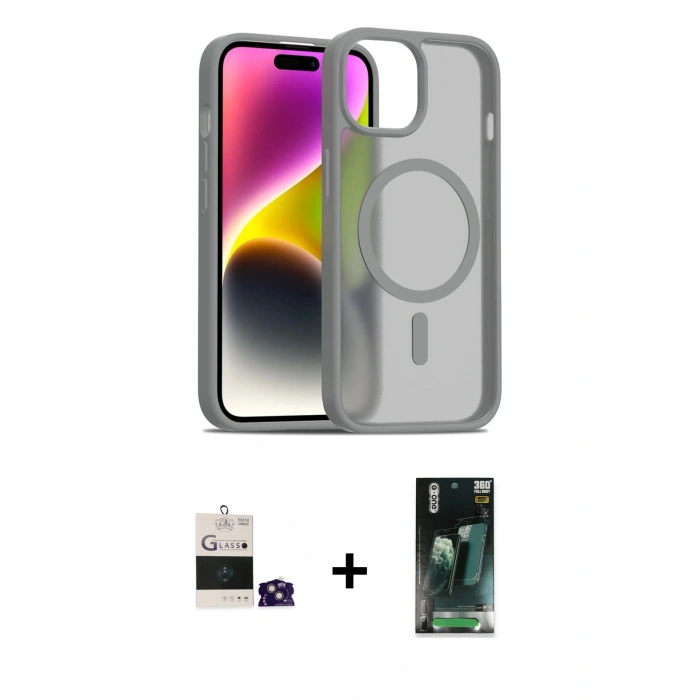 MARSİLYAN™- iPhone 15 Kılıf Siluet Minimal Prime - Şeffaf 360 Full Body Arka Koruyucu + Bilvis Titan Kamera Lens - YL