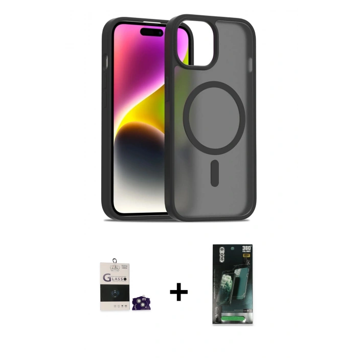 MARSİLYAN™- iPhone 15 Kılıf Siluet Minimal Prime - Şeffaf 360 Full Body Arka Koruyucu + Bilvis Titan Kamera Lens - YL
