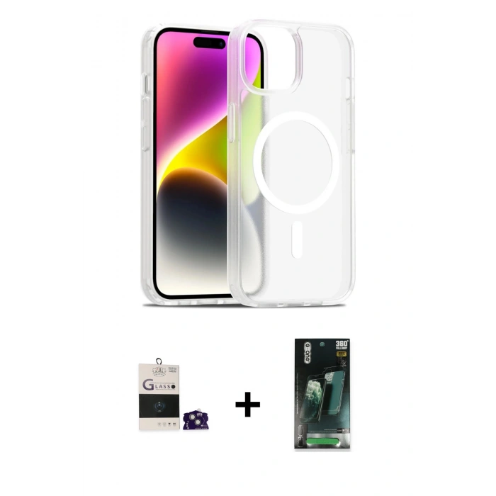 MARSİLYAN™- iPhone 15 Kılıf Siluet Minimal Prime - Şeffaf 360 Full Body Arka Koruyucu + Bilvis Titan Kamera Lens - YL