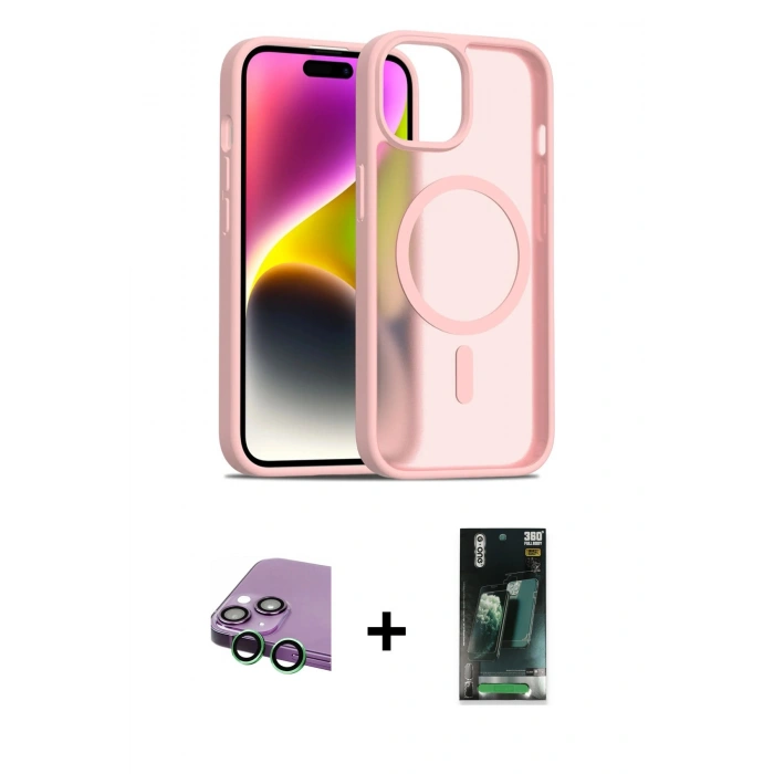 MARSİLYAN™- iPhone 15 Kılıf Siluet Minimal Prime - Şeffaf 360 Full Body Arka Koruyucu + Raze Metal Kamera Lens - YL