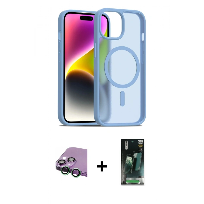 MARSİLYAN™- iPhone 15 Kılıf Siluet Minimal Prime - Şeffaf 360 Full Body Arka Koruyucu + Raze Metal Kamera Lens - YL