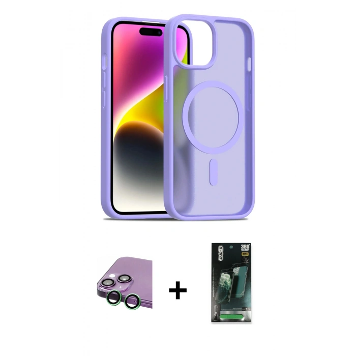 MARSİLYAN™- iPhone 15 Kılıf Siluet Minimal Prime - Şeffaf 360 Full Body Arka Koruyucu + Raze Metal Kamera Lens - YL
