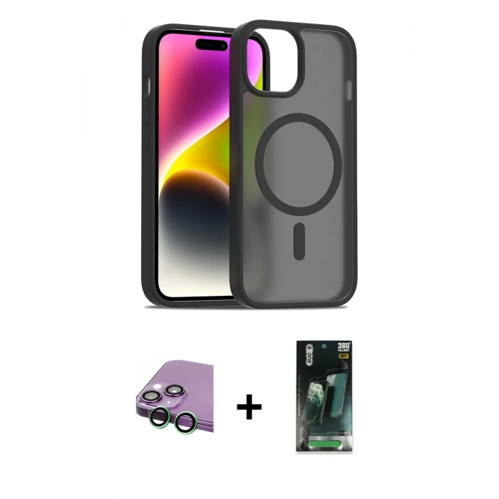 MARSİLYAN™- iPhone 15 Kılıf Siluet Minimal Prime - Şeffaf 360 Full Body Arka Koruyucu + Raze Metal Kamera Lens - YL