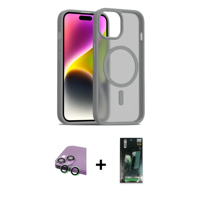 MARSİLYAN™- iPhone 15 Kılıf Siluet Minimal Prime - Şeffaf 360 Full Body Arka Koruyucu + Raze Metal Kamera Lens - YL