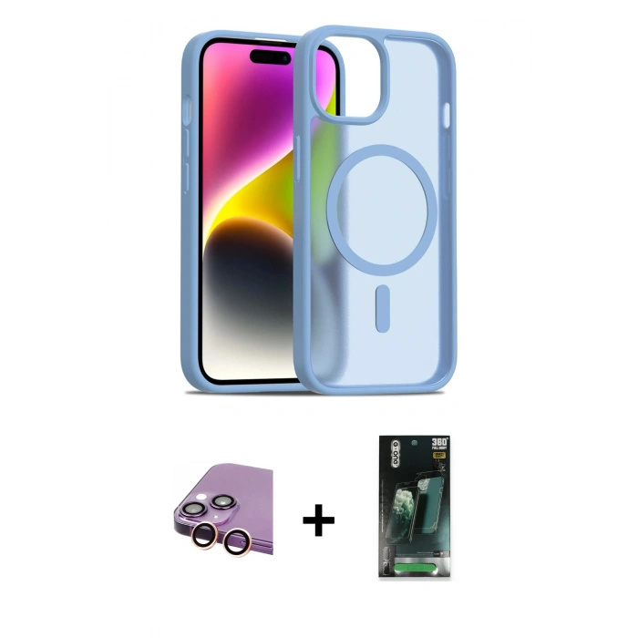 MARSİLYAN™- iPhone 15 Kılıf Siluet Minimal Prime - Siyah 360 Mat Full Body Arka Koruyucu + Raze Metal Kamera Lens - PE