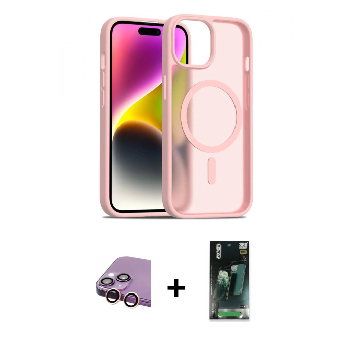 MARSİLYAN™- iPhone 15 Kılıf Siluet Minimal Prime - Siyah 360 Mat Full Body Arka Koruyucu + Raze Metal Kamera Lens - PE